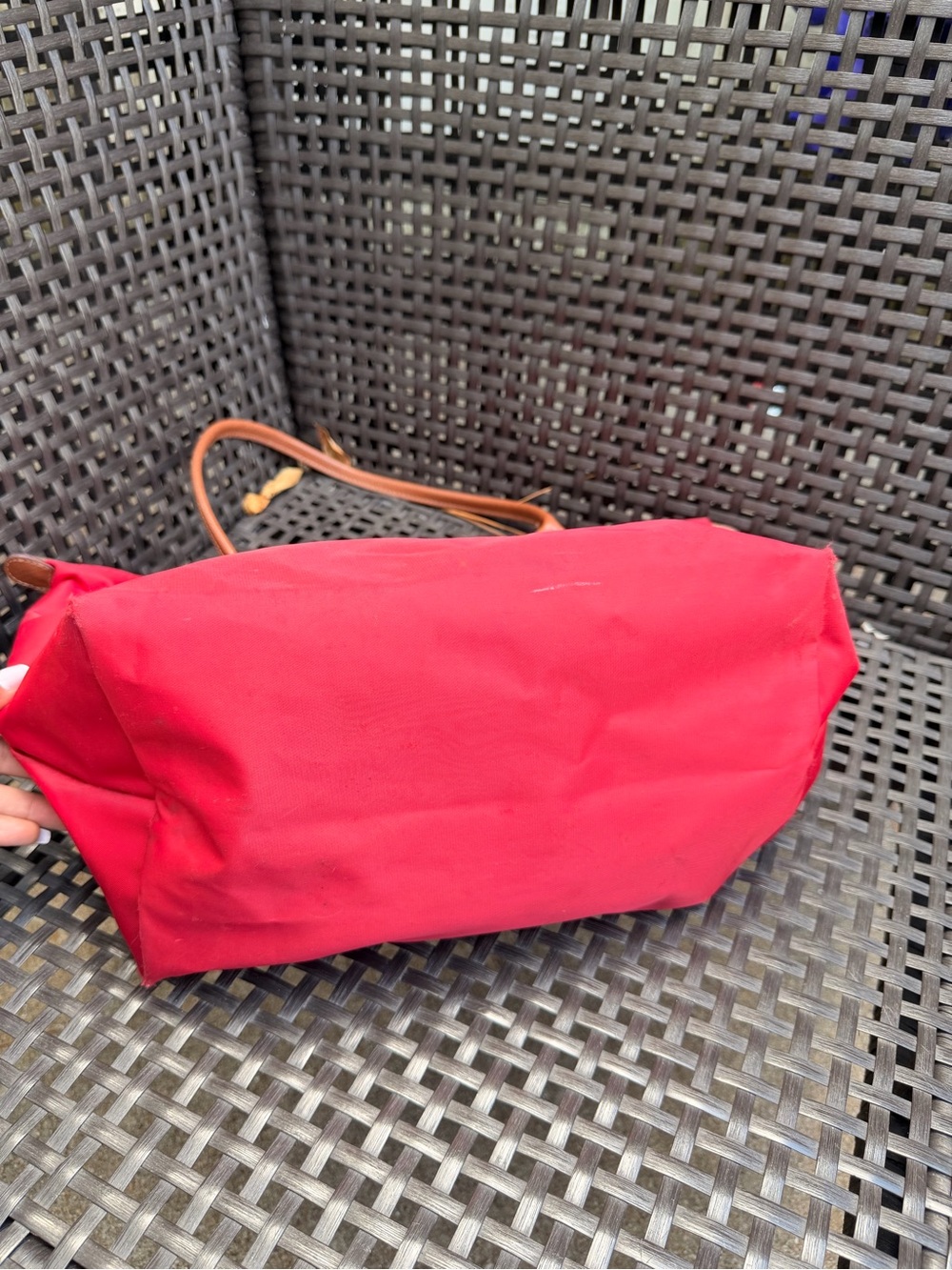 Longchamp Red Nylon Tote with Brown Leather Trim - Picture 6 of 8